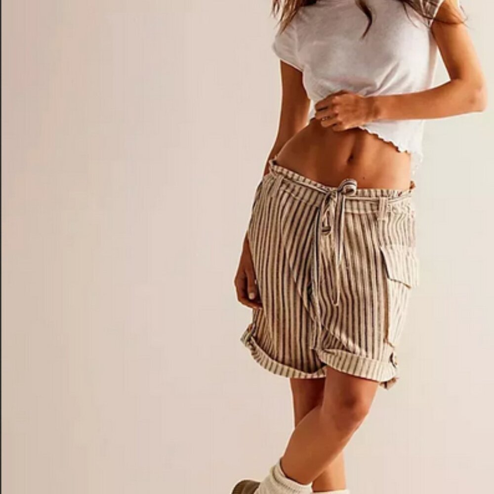 Free People Fp One Harrison Striped Shorts Printed Ivory Combo S - Picture 3 of 7